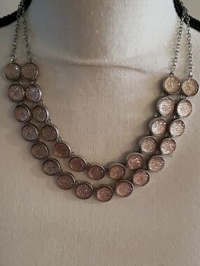 Ann Taylor Sparkle Disc Necklace Champagne & Silver Tone